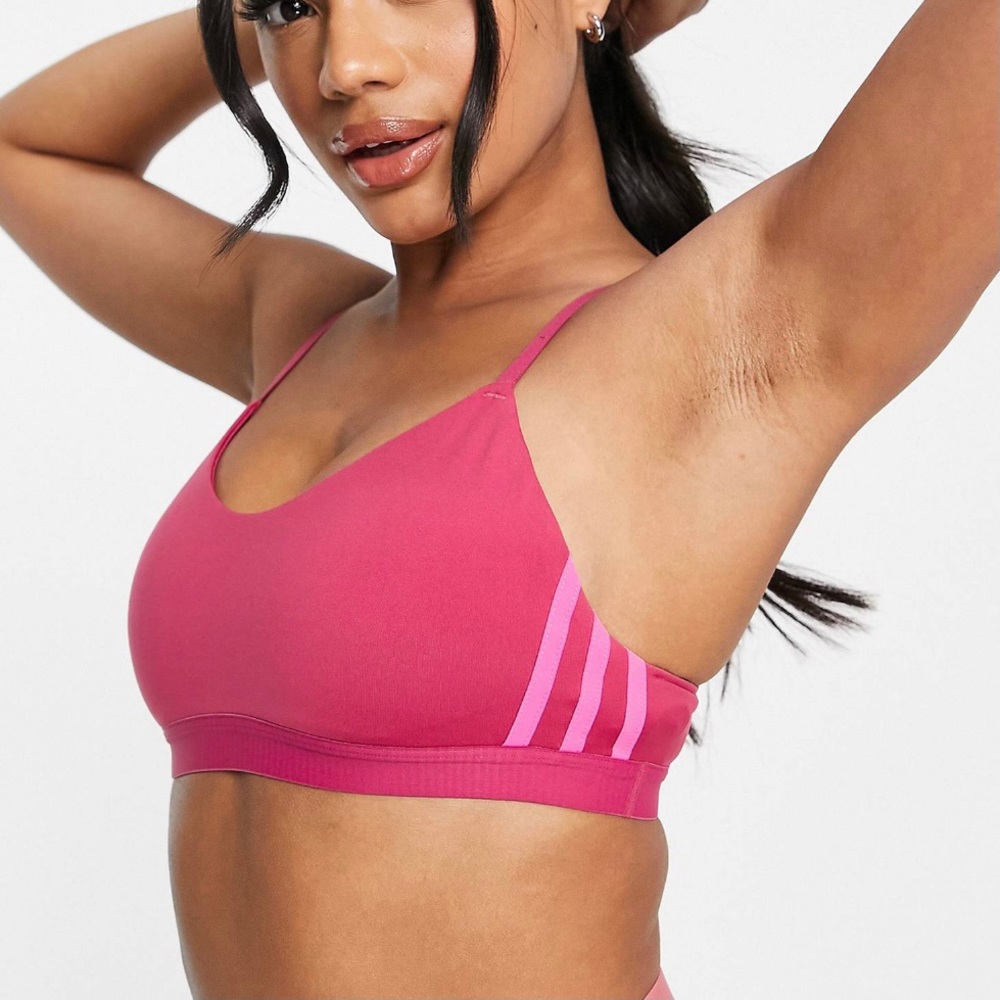 Adidas Training 3 Stripe Strap Light Support Bra - Pink, Small